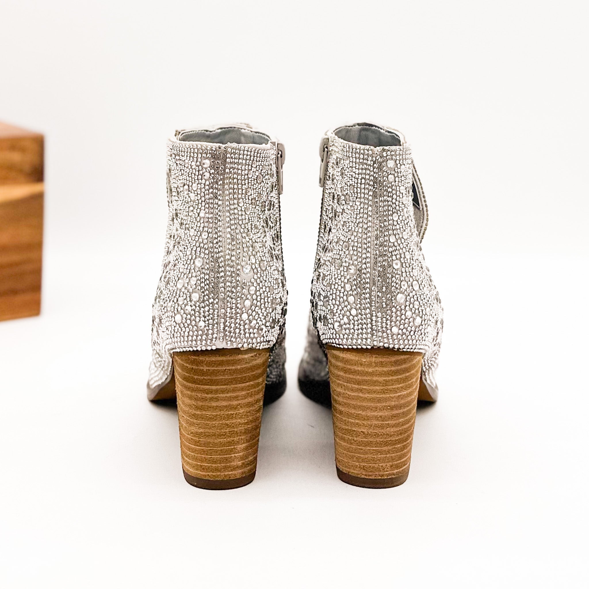 Shine Star Rhinestone Bootie Silver With Zipper Closure Naughty Monkey
